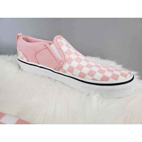 NEW Vans Asher Youth Slip On Shoe Sneaker Checkerboard Light Powder Pink Pastel - Picture 5 of 7